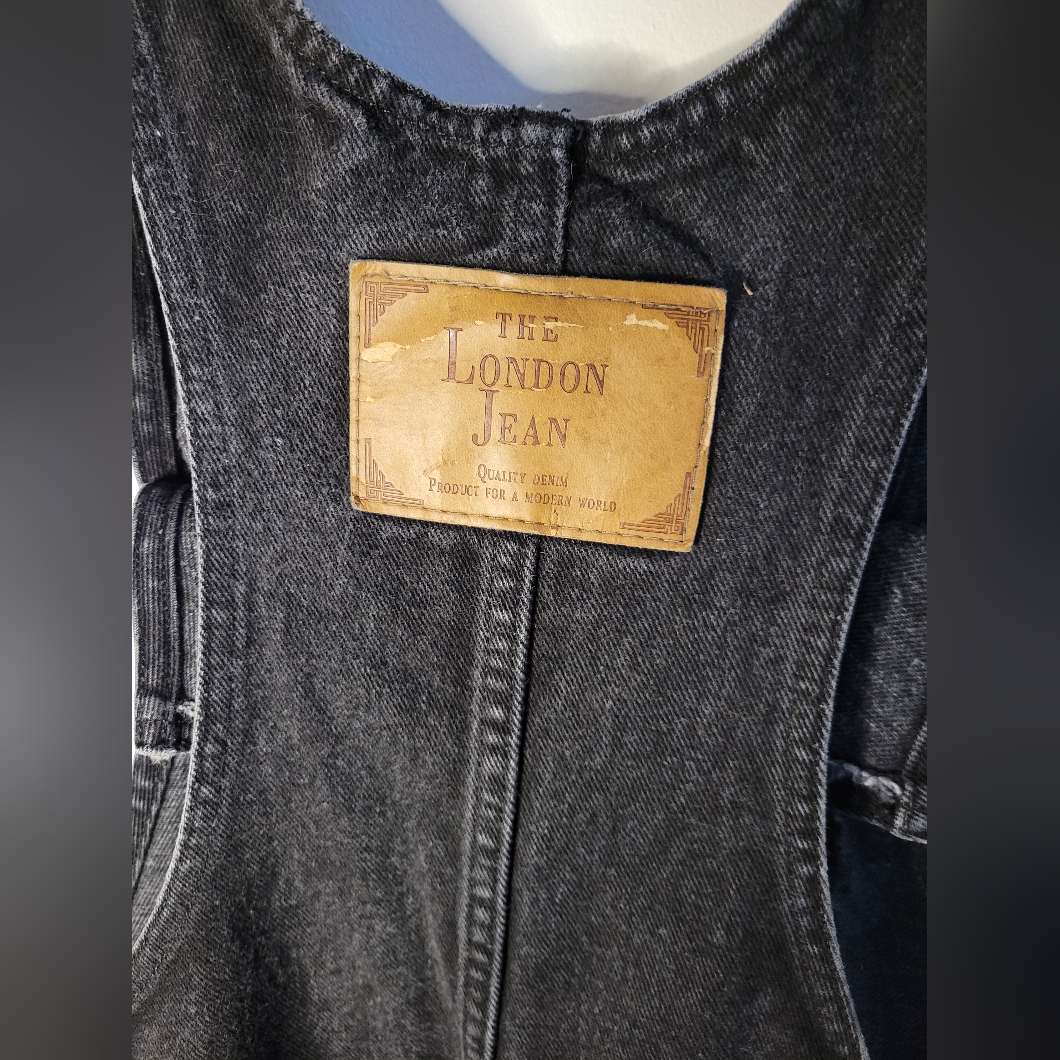 Vtg London Jean Moda Intl Denim Bib Shortalls Wmns M Black Usa 90s Y2k Rn87060